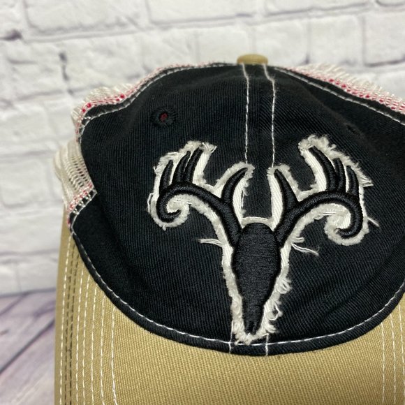Black Antler Distressed Hat Cap Strap Back Brown Black White Mesh Embroidered - Picture 6 of 11
